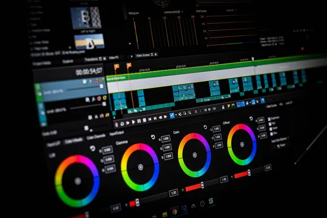 Video colour grading in professional editing software