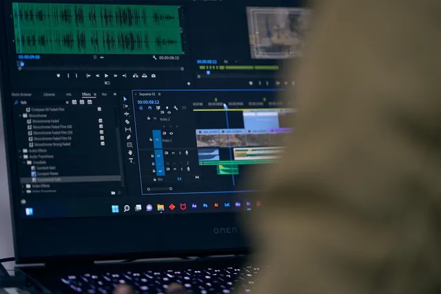 Video editing timeline on a laptop screen